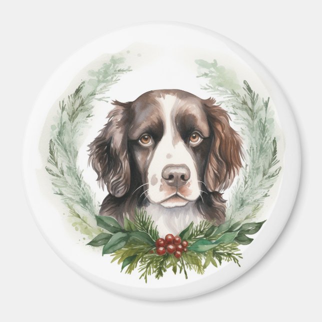 Springer spaniel Christmas Wreath Festivals Magnet (Vorne)