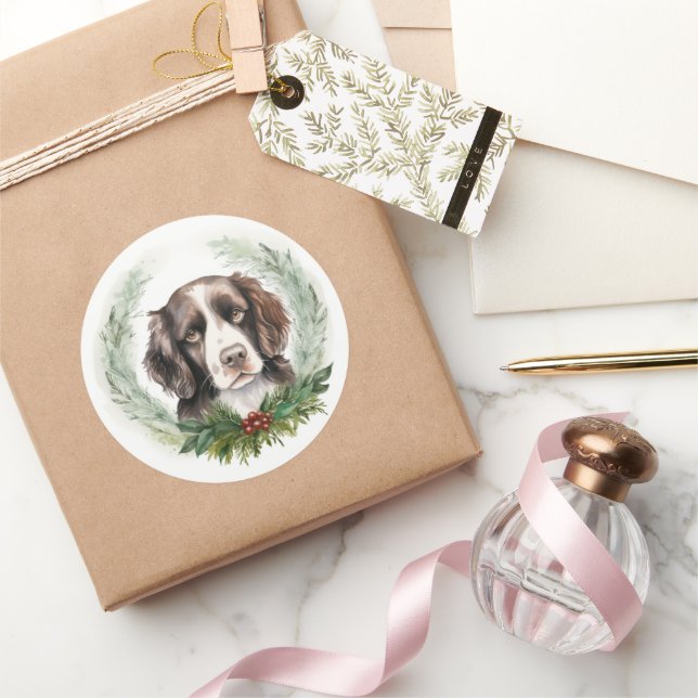 Springer spaniel Christmas Wreath Festivals Runder Aufkleber (Schenken)