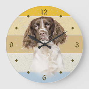 Springer Spaniel Dog Retro Sunset Große Wanduhr