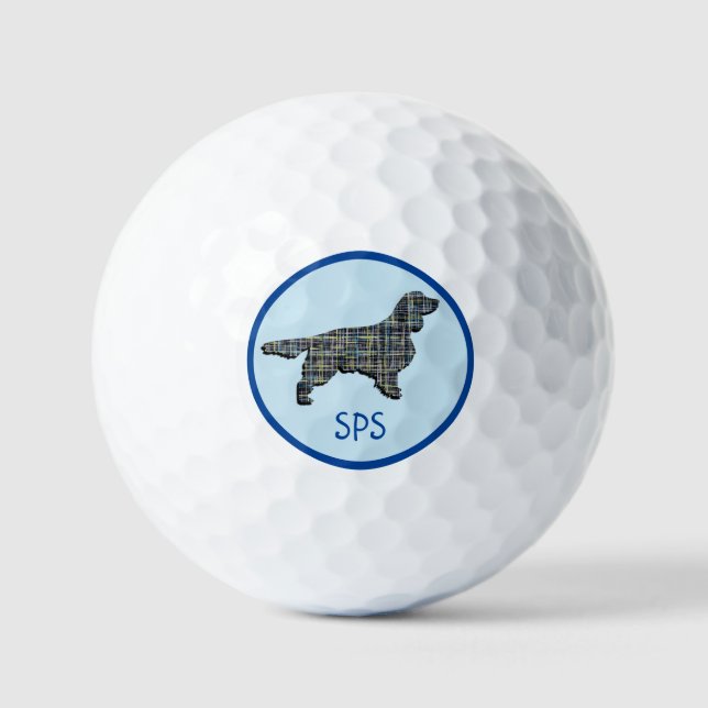 Springer Spaniel Dog Silhouette Grid Mono Blue Golfball (Vorderseite)