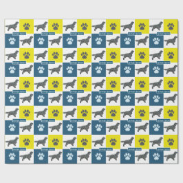 Springer Spaniel Dog Silhouette & Paw Y&B Grid Geschenkpapier