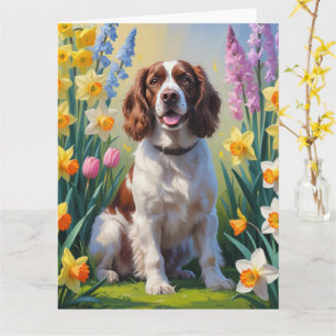 Springer Spaniel Dog Spring Blumen Malerei Karte