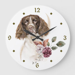 Springer Spaniel Dog Winter Bouquet Clock Große Wanduhr