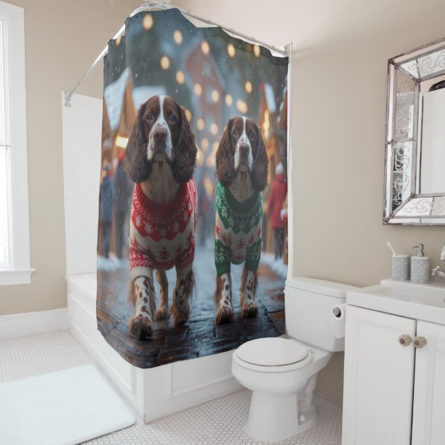 Springer Spaniel Dogs Christmas Snow Holiday Duschvorhang (Beispiel)