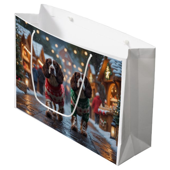 Springer Spaniel Dogs Christmas Snow Holiday Große Geschenktüte (Vorderseite Schrägansicht)