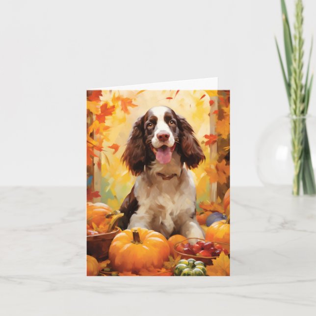 Springer Spaniel HerbstErntedank Karte (Vorderseite)