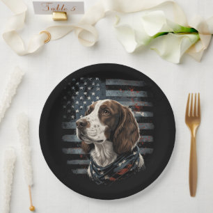 Springer Spaniel Hund Amerikanische Flagge Pappteller