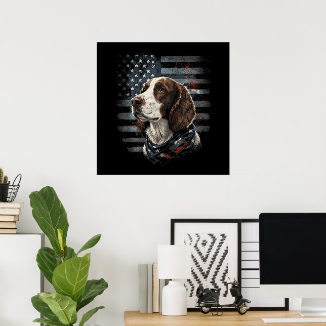 Springer Spaniel Hund Amerikanische Flagge Poster (Heimbüro)