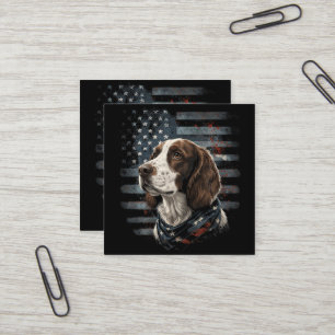 Springer Spaniel Hund Amerikanische Flagge Quadratische Visitenkarte