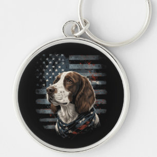 Springer Spaniel Hund Amerikanische Flagge Schlüsselanhänger
