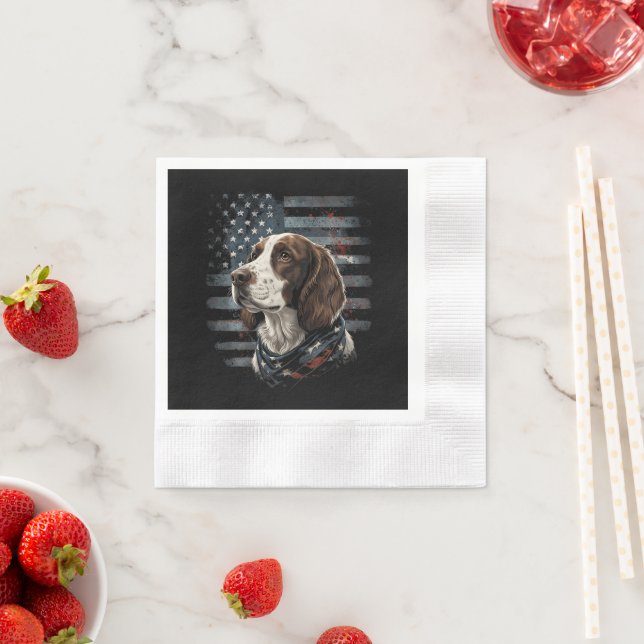 Springer Spaniel Hund Amerikanische Flagge Serviette (Beispiel)
