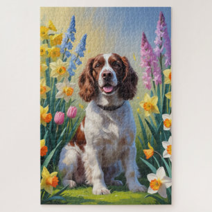 Springer Spaniel Hund Frühlingsblumen Malerei