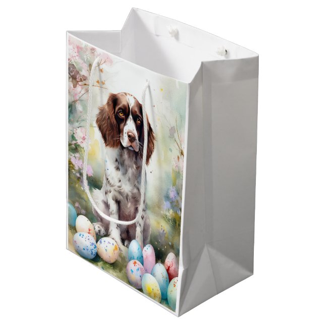 Springer Spaniel Hund mit Ostereier Urlaub Mittlere Geschenktüte (Vorderseite Schrägansicht)
