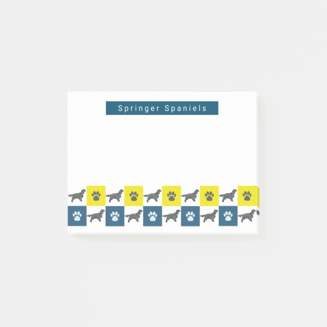 Springer Spaniel Hund & Paw Gelb & Blau Grids Post-it Klebezettel (Vorderseite)