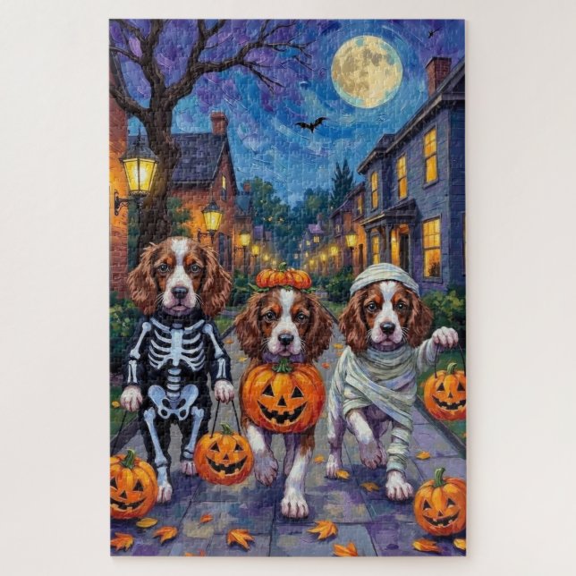 Springer Spaniel Hunde in Halloween-Kostümen (Vertikal)