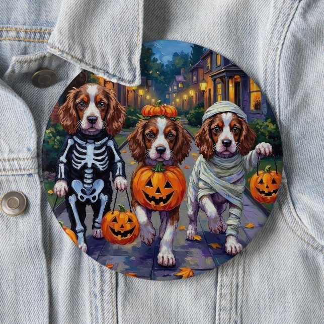 Springer Spaniel Hunde in Halloween-Kostümen Button (Beispiel)