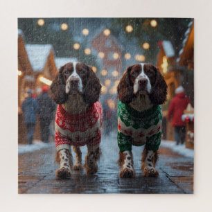 Springer Spaniel Hunde Weihnachten Schnee Urlaub