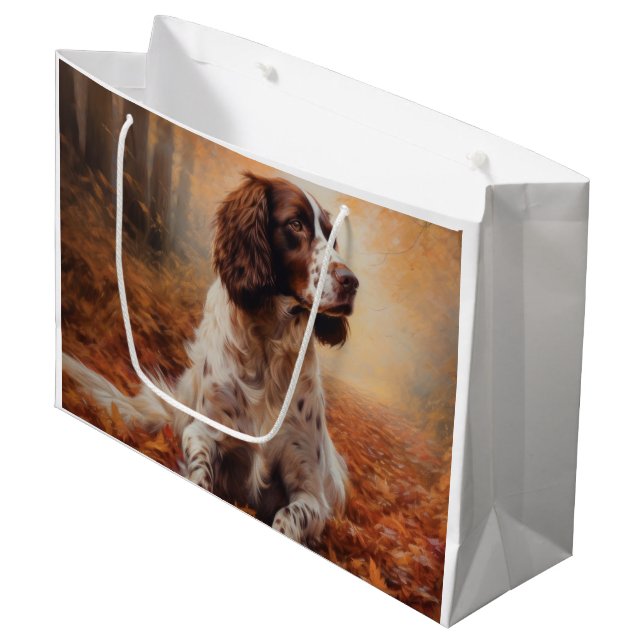 Springer Spaniel im Herbst Leaves Fall Inspiriert Große Geschenktüte (Vorderseite Schrägansicht)