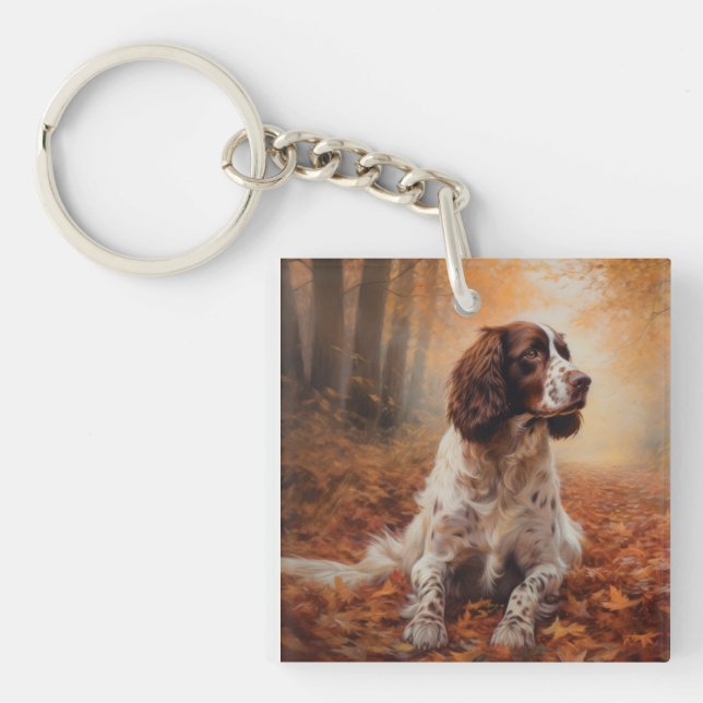 Springer Spaniel im Herbst Leaves Fall Inspiriert Schlüsselanhänger (Vorderseite)