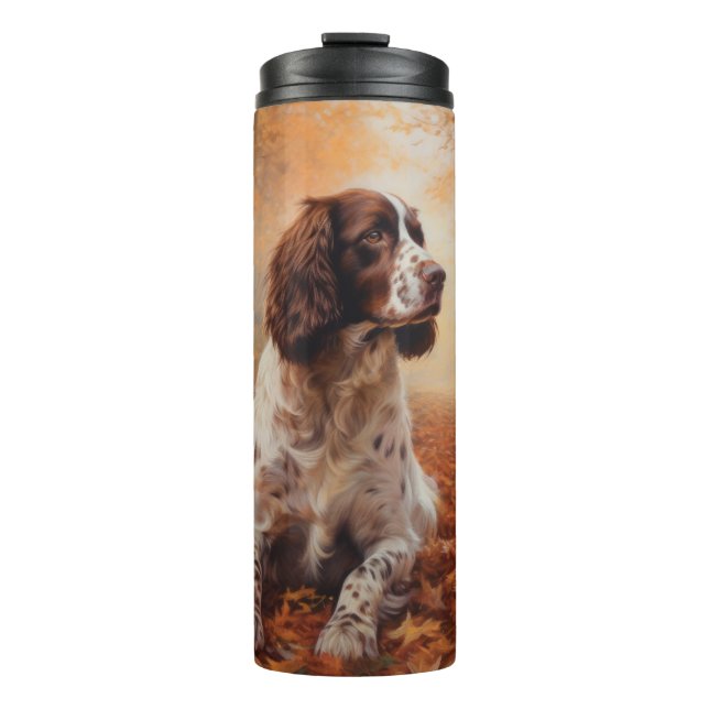 Springer Spaniel im Herbst Leaves Fall Inspiriert Thermosbecher (Vorderseite)