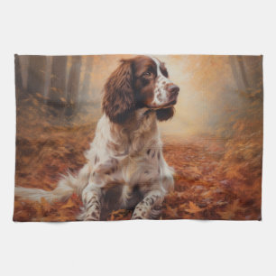 Springer Spaniel im Herbstlaubfall inspiriert Geschirrtuch
