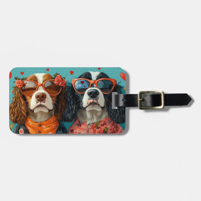 Springer Spaniel mit Herz Rose Valentinstag Gepäckanhänger (Vorderseite horizontal)