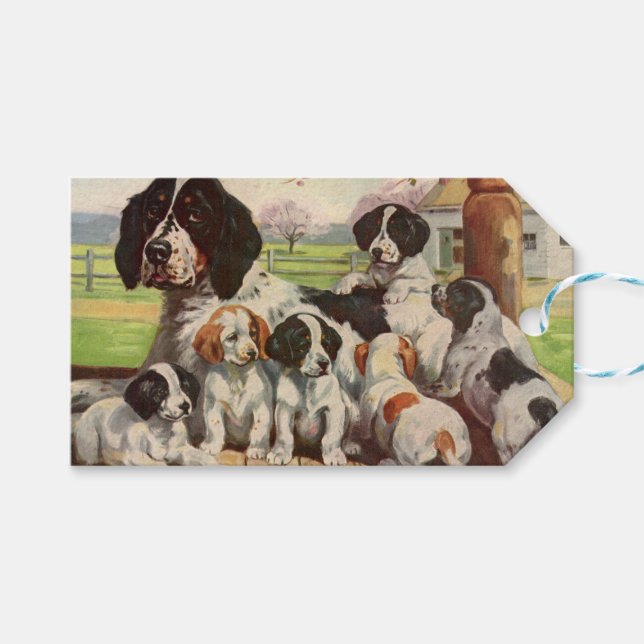 Springer Spaniel Mutter und Welpen Geschenkanhänger (Vorderseite (Horizontal))