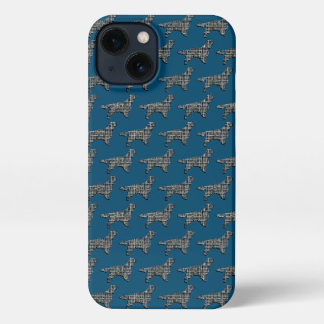 Springer Spaniel Niedlich Hund Silhouette Grid Blu iPhone Hülle (Rückseite)