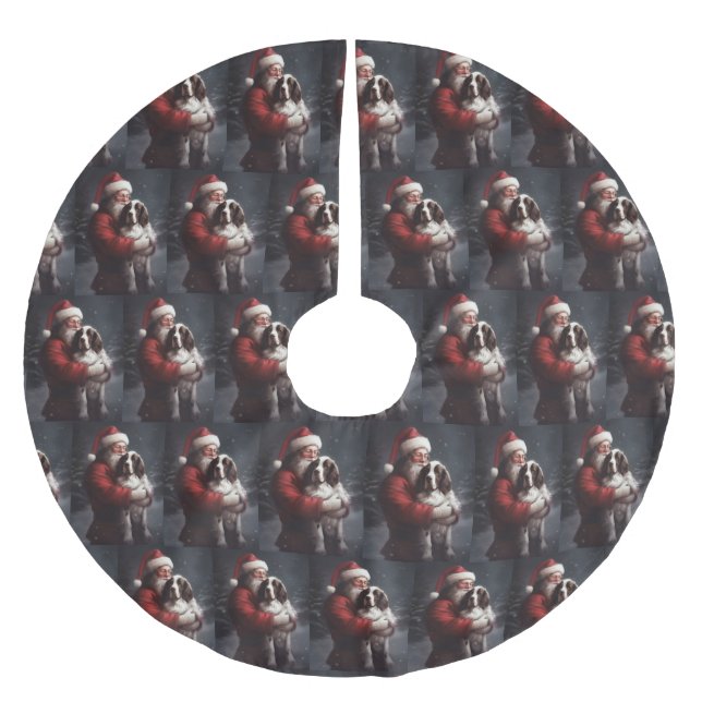 Springer Spaniel Santa Claus Festive Christmas Polyester Weihnachtsbaumdecke (Vorderseite)