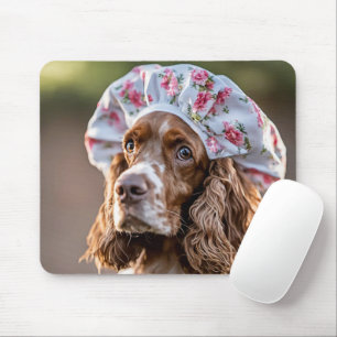 Springer Spaniel trägt eine Duschhaube Mousepad