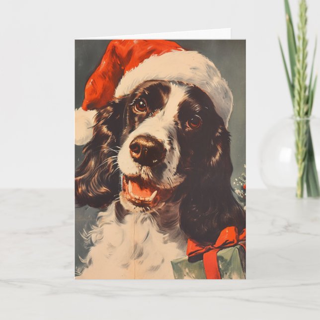 Springer Spaniel Vintag Personalisierte Weihnachte Feiertagskarte (Vorderseite)