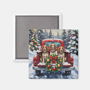 Springer Spaniel Weihnachten Rotes Lastwagen Ferie Magnet
