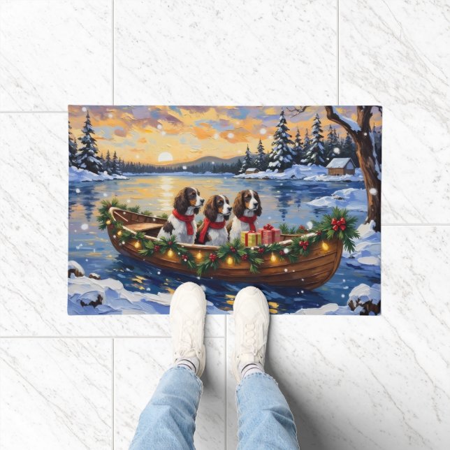 Springer Spaniel Weihnachtsboot Urlaub Fußmatte (Indoor)