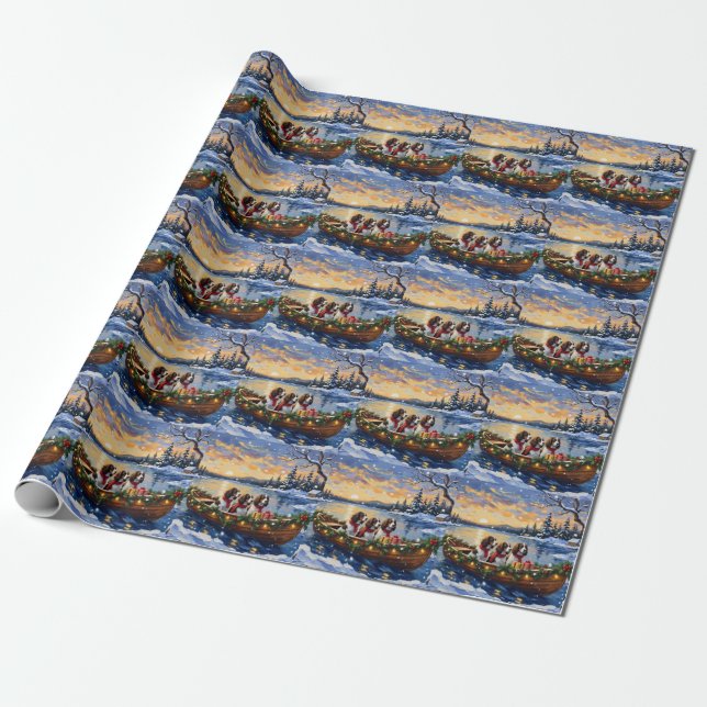 Springer Spaniel Weihnachtsboot Urlaub Geschenkpapier (Ungerollt)