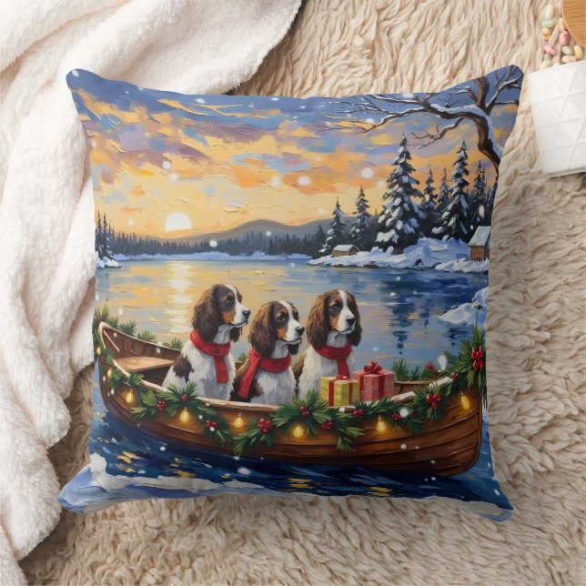 Springer Spaniel Weihnachtsboot Urlaub Kissen (Decke)