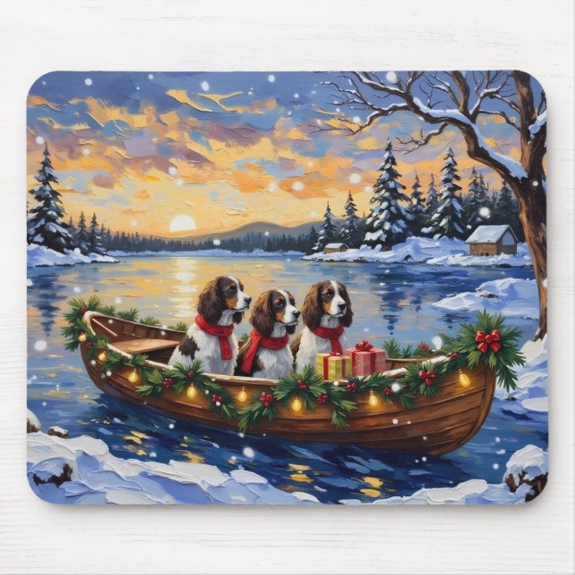 Springer Spaniel Weihnachtsboot Urlaub Mousepad (Vorne)