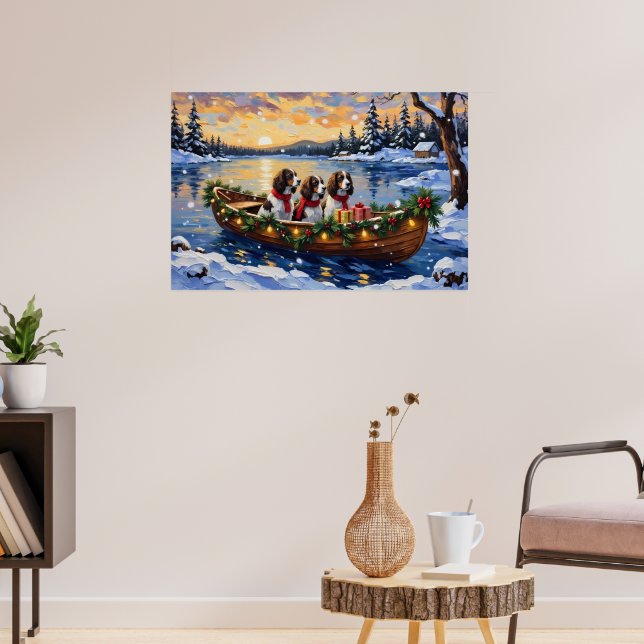 Springer Spaniel Weihnachtsboot Urlaub Poster (Wohnzimmer 3)