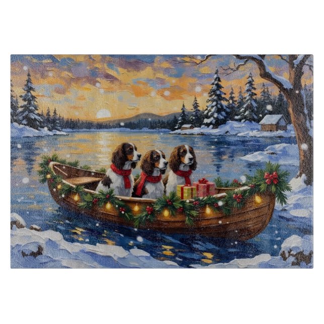 Springer Spaniel Weihnachtsboot Urlaub Schneidebrett (Vorderseite)