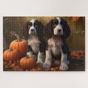 Springer Spaniel Welpe Herbstfreude Kürbis 