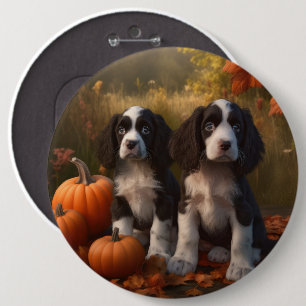 Springer Spaniel Welpe Herbstfreude Kürbis  Button