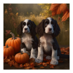 Springer Spaniel Welpe Herbstfreude Kürbis  Poster