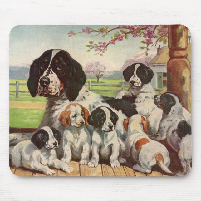 Springer Spanielmamma und -welpen Mousepad (Vorne)