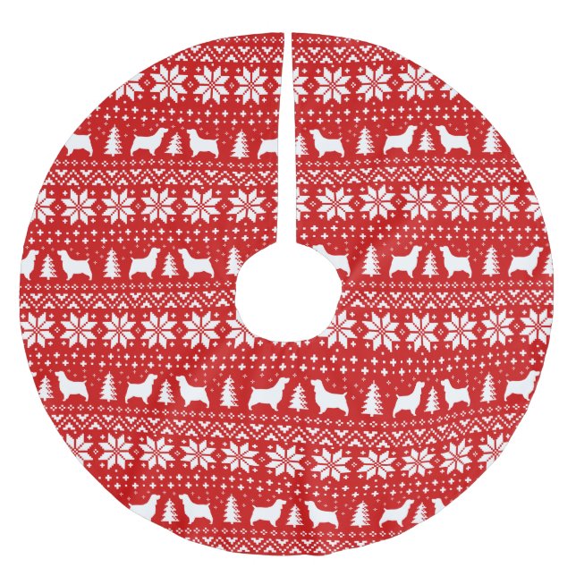 Springer Spanier Silhouetten Weihnachtsmuster Rot Polyester Weihnachtsbaumdecke (Vorderseite)