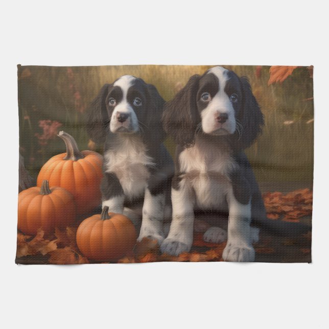 Springer Spanier Welpe Autumn Delight Pumpkin Geschirrtuch (Horizontal)