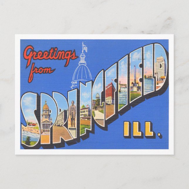 Springfield, Illinois Vintag Big Letters Postkarte (Vorderseite)