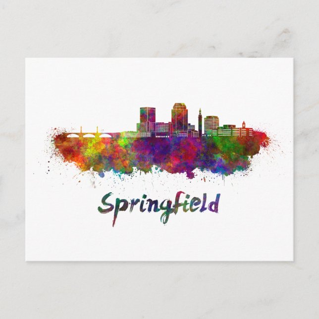 Springfield MA skyline im Watercolor Postkarte (Vorderseite)