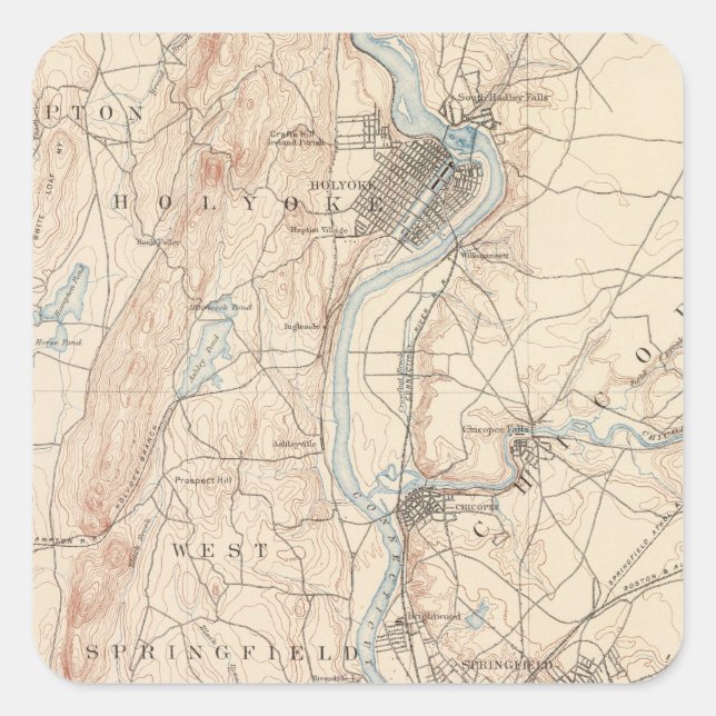 Springfield, Massachusetts Quadratischer Aufkleber (Vorderseite)