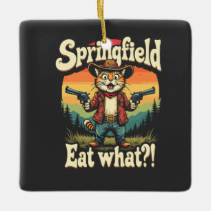 Springflied Iss was Trump Wahl Katze Cowboy   Keramikornament