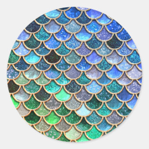 Springlike multicolor Glitzer Mermaid Scales Runder Aufkleber