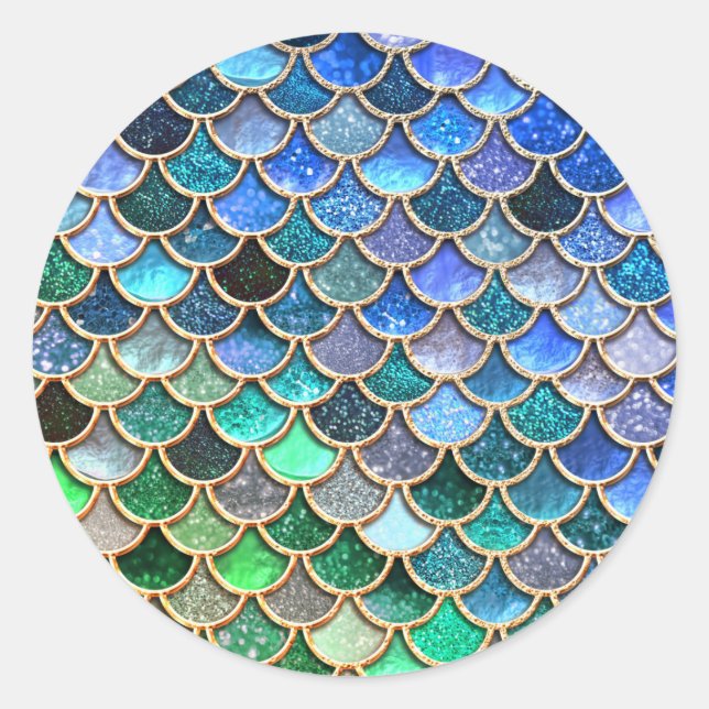 Springlike multicolor Glitzer Mermaid Scales Runder Aufkleber (Vorderseite)